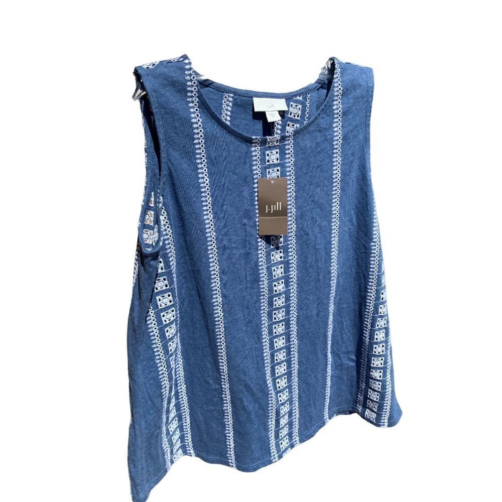 J Jill Sleeveless blue white eyelet lightweight breathable tunic top NEW size XS